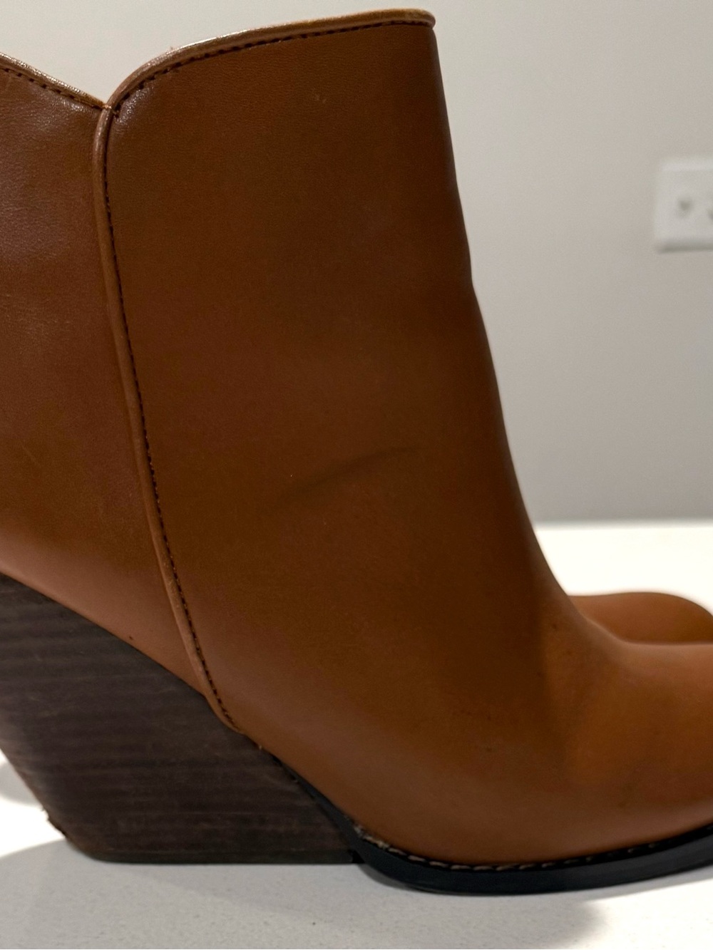 Women's Brown Leather Ankle Bootie with Block Heel